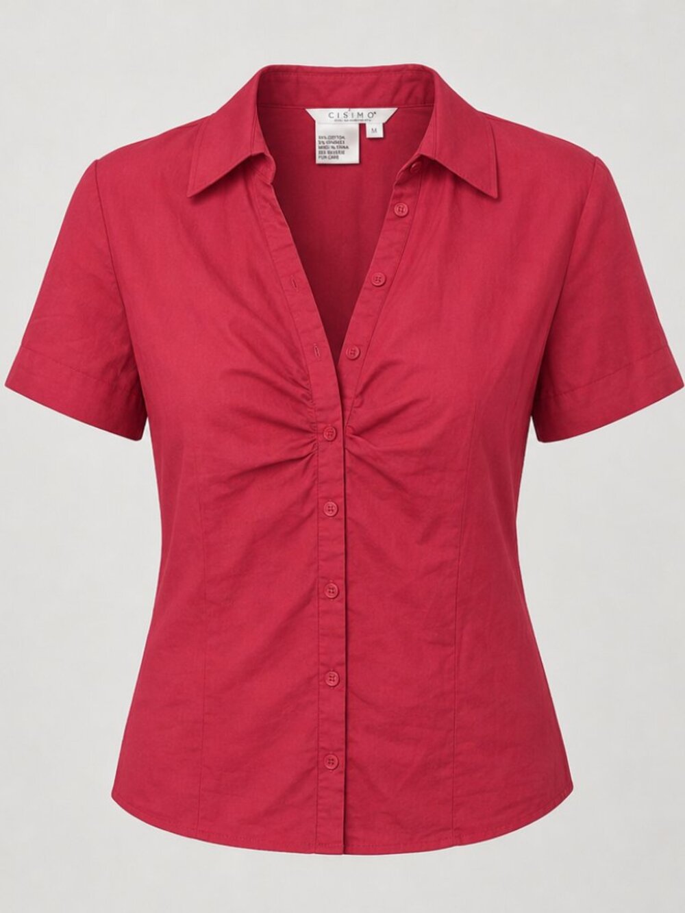 Como Stretch Office Red Button Up Short Sleeve Blouse Large